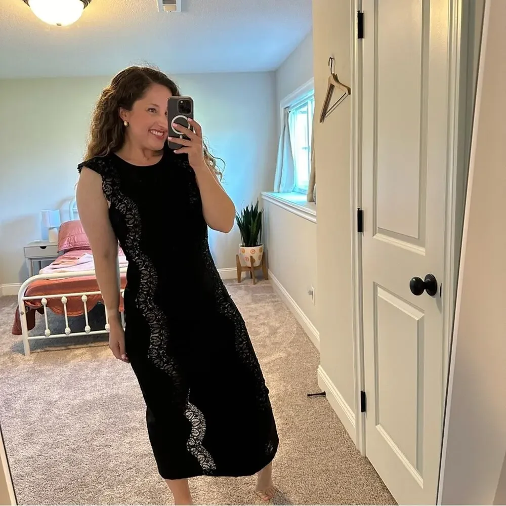 Sea New York Black Lace Maxi Dress Small